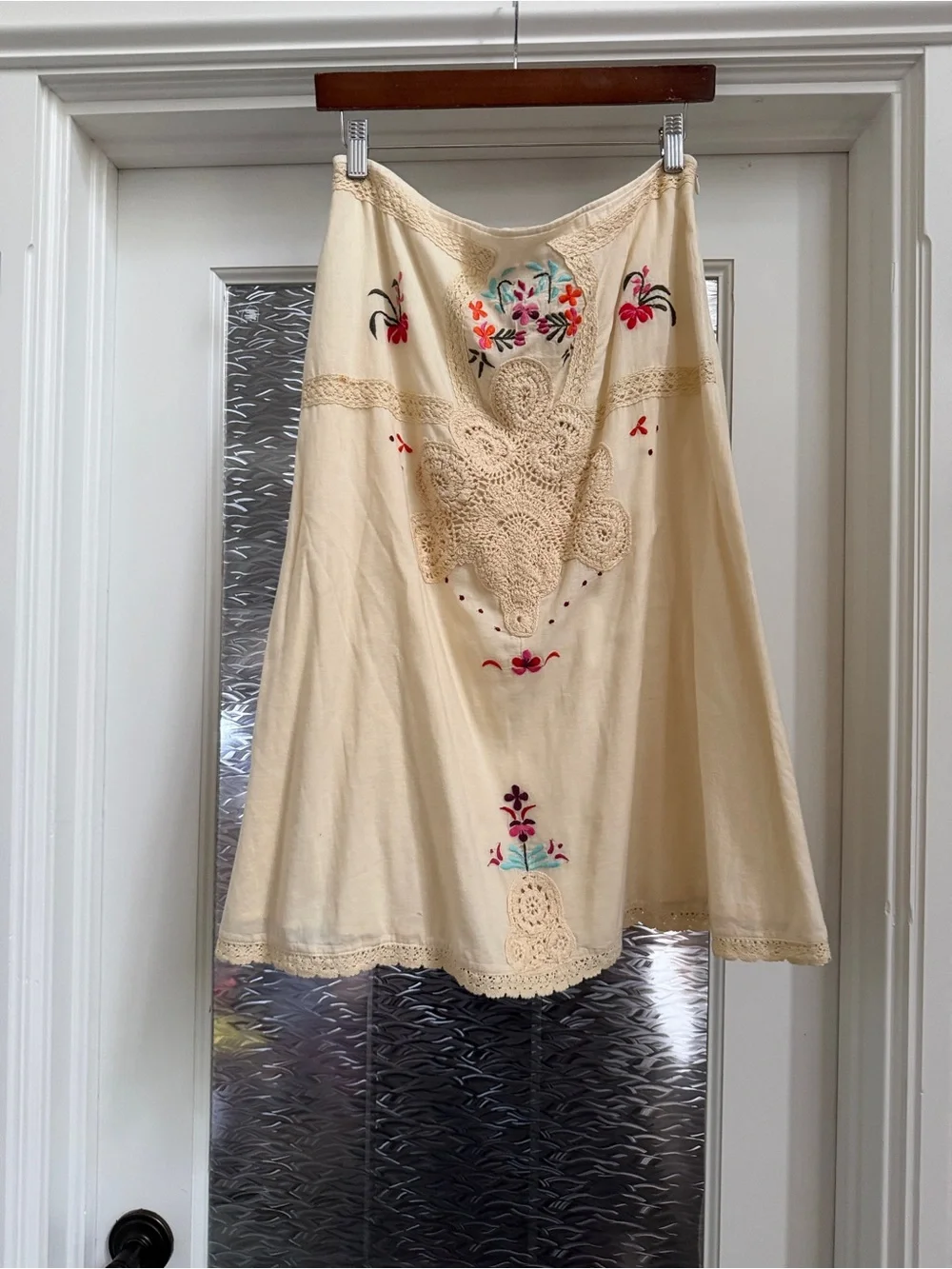 Vintage Free People Cream Embroidered Crochet Skirt